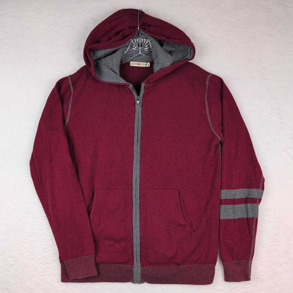 Agave Denim Full Zip Red Gray Cotton Hoodie Size Medium Soft Knit Oversized